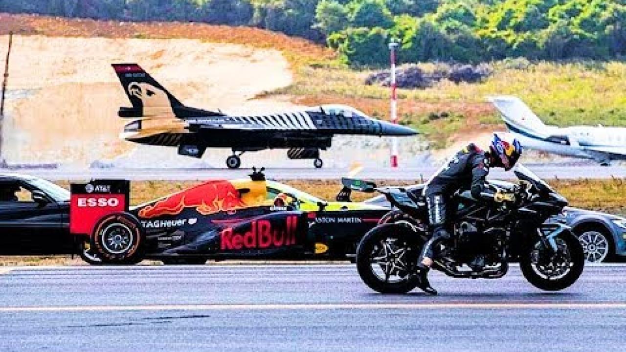 Embedded thumbnail for F16 vs Kawasaki Ninja H2R vs F1 Race Challenge Plus Hilarious Pet Stunts  | Coole Videos #364